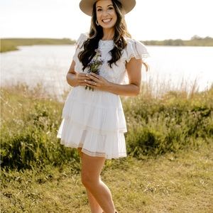 White Bohemian Lace Mini Dress - Bridal Shower, Elopement, Rehearsal Dinner